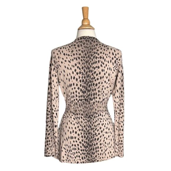 Leopard Print Open Front Wool Blend Tie Up Cardigan Beige Neutral Minimal PP10 - Picture 2 of 3